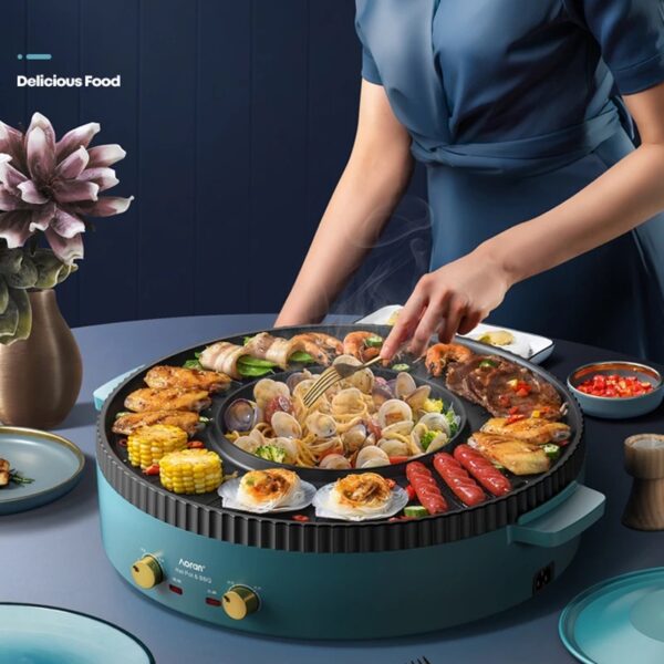 Multi-Function Hot Pot Barbecue One-Piece Pot Home Baking Tray Roasting and Frying Barbecue Machine Hotpot - Image 2