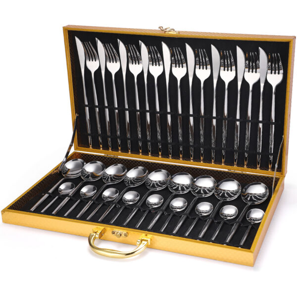 36-piece Stainless Steel Tableware Wooden Box Gift Box Set - Image 2