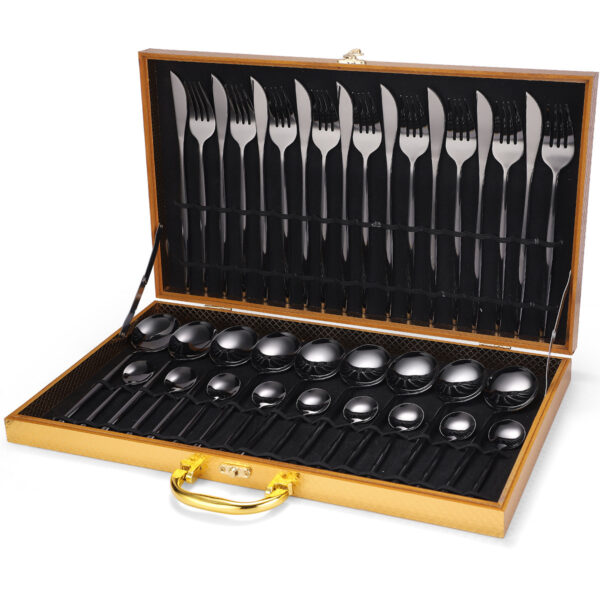 36-piece Stainless Steel Tableware Wooden Box Gift Box Set - Image 4