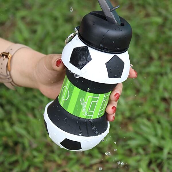 Football Soccer Silicone Water Bottle with Straw Foldable Collapsible Travel Non-toxic Bottles Innovating Camping - Image 5