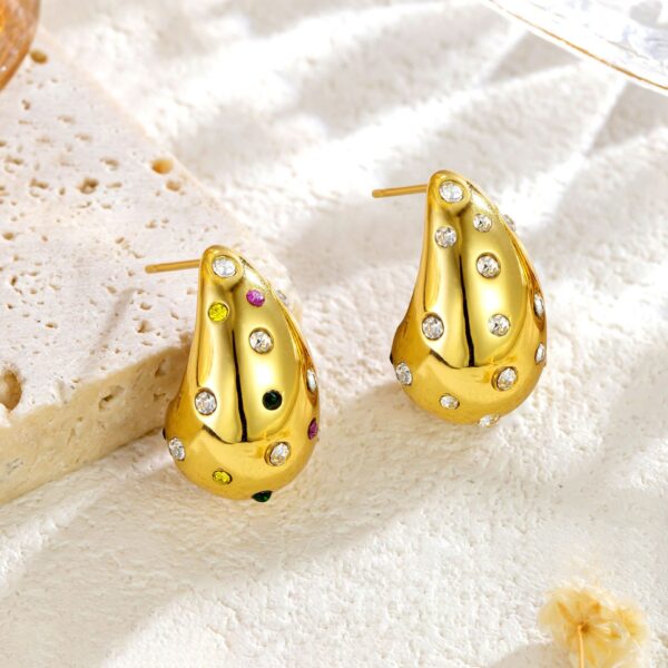 Stainless Steel Furnace Vacuum Vapor Plating Hollow Three-dimensional Water Drop Ear Studs - Image 3