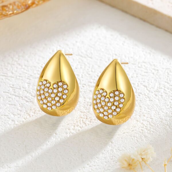 18K Gold Stainless Steel Simple Geometric Water Drop Ear Studs - Image 4