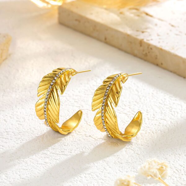 Titanium Steel Feather Rhinestone Earrings Fashion - Image 3