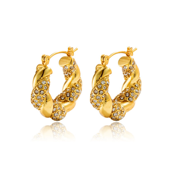 Gold Stainless Steel Diamond Twist U-shaped Earrings Fashion - Image 2