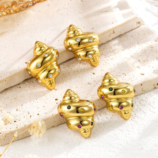 Fashion Stainless Steel Colorful Crystals Conch Earrings - Image 2