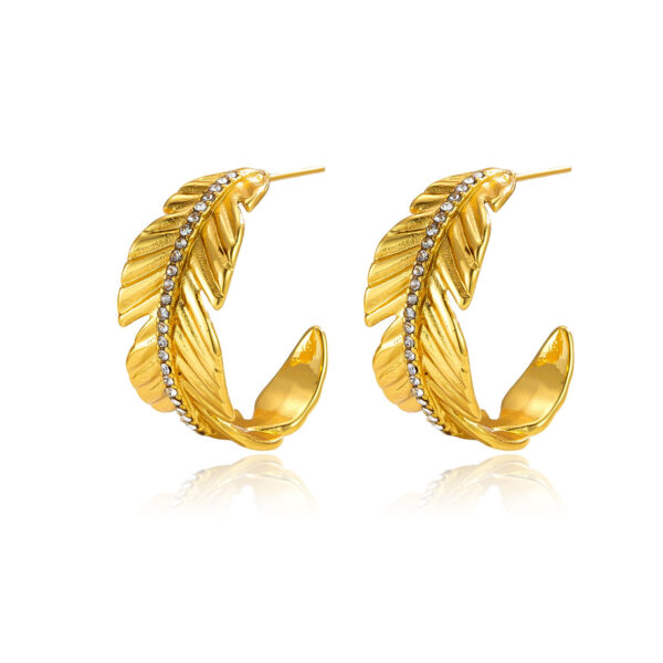 Titanium Steel Feather Rhinestone Earrings Fashion - Image 5