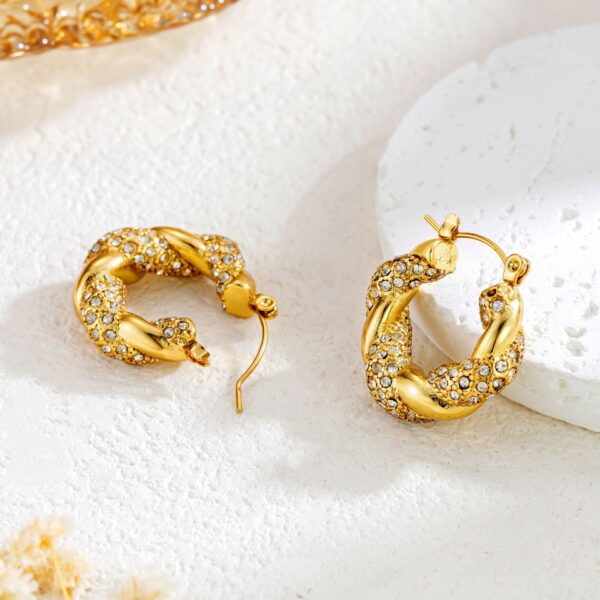 Gold Stainless Steel Diamond Twist U-shaped Earrings Fashion - Image 4