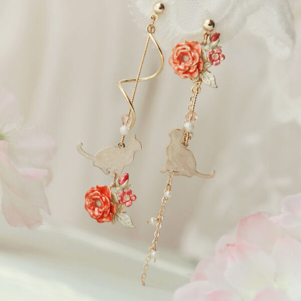 Cherry Blossom Girl Heart Asymmetry Super Fairy Slimming Sweet Earrings - Image 7