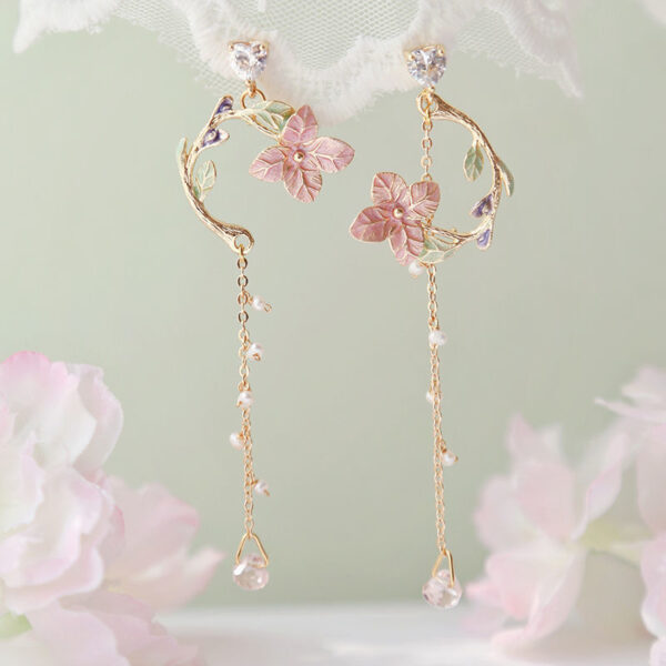 Cherry Blossom Girl Heart Asymmetry Super Fairy Slimming Sweet Earrings - Image 8