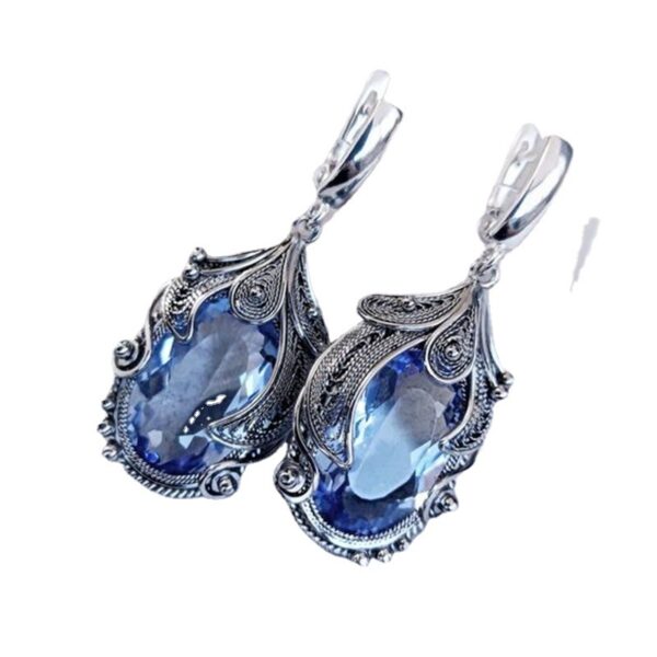 Fashion Imitation Platinum Inlaid Blue Zircon Women's Creative Drop Earrings - Image 3