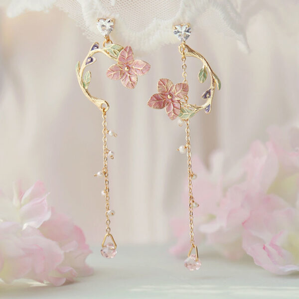 Cherry Blossom Girl Heart Asymmetry Super Fairy Slimming Sweet Earrings - Image 6