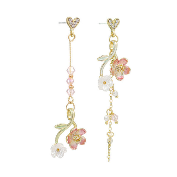 Cherry Blossom Girl Heart Asymmetry Super Fairy Slimming Sweet Earrings - Image 10