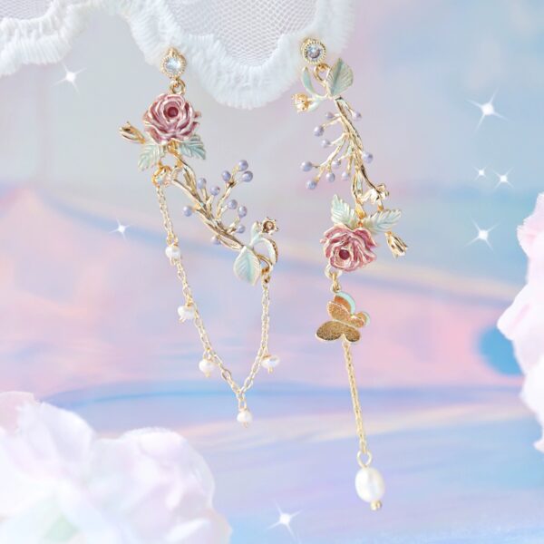 Cherry Blossom Girl Heart Asymmetry Super Fairy Slimming Sweet Earrings - Image 9