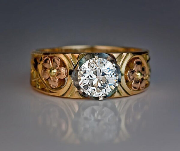 Vintage Flower Inlaid White Diamond Temperament Ring - Image 2