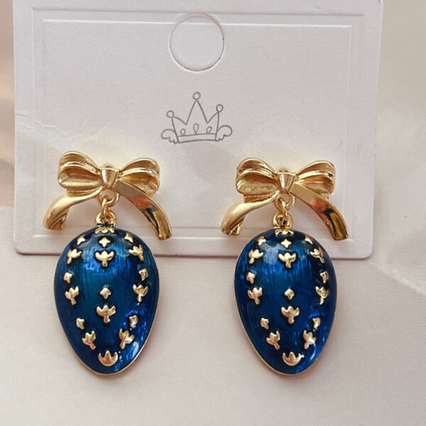 Vintage Plaid Bow Drip Glazed Enamel Earrings - Image 4