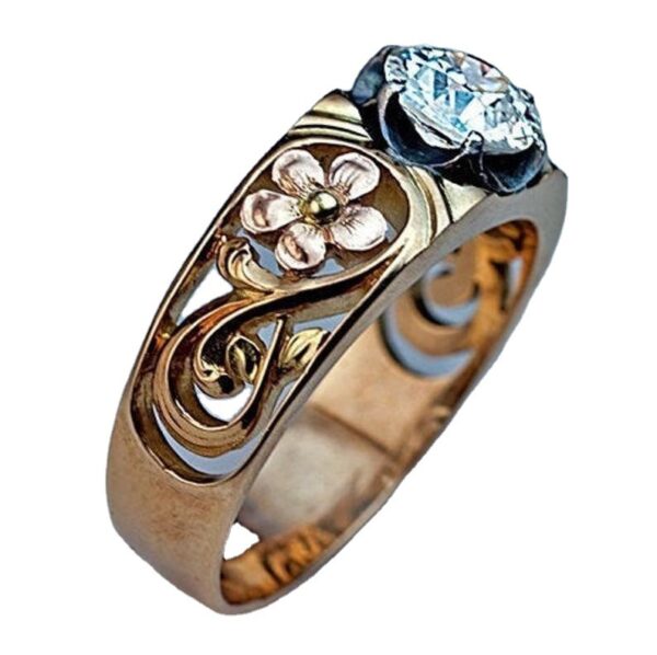 Vintage Flower Inlaid White Diamond Temperament Ring - Image 5