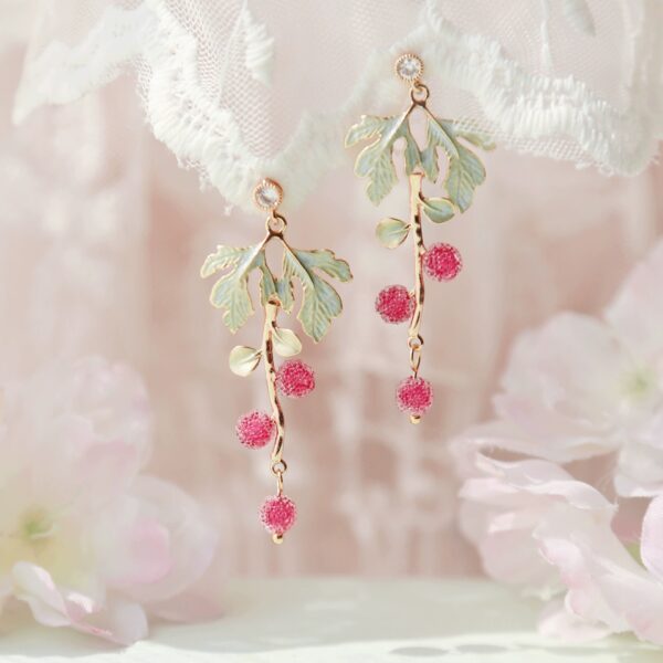 Cherry Blossom Girl Heart Asymmetry Super Fairy Slimming Sweet Earrings - Image 5