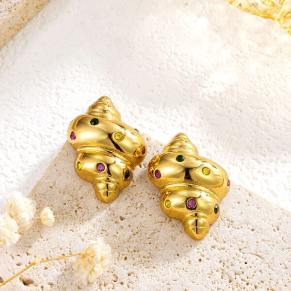 Fashion Stainless Steel Colorful Crystals Conch Earrings - Image 5