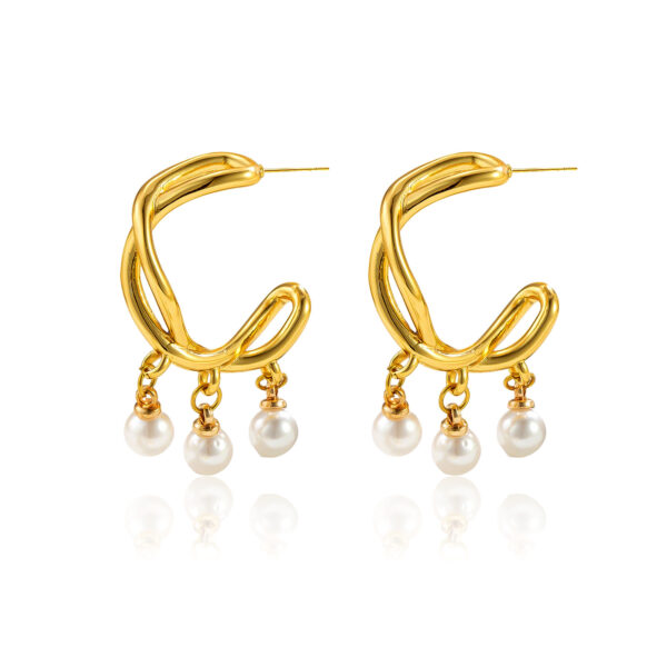 Cross Winding Pearl Eardrops Stud Earrings Ladies - Image 5