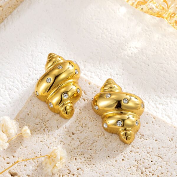 Fashion Stainless Steel Colorful Crystals Conch Earrings - Image 4