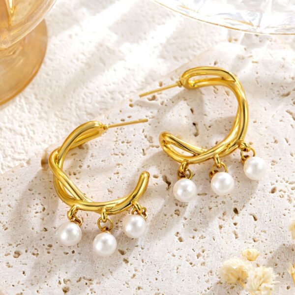 Cross Winding Pearl Eardrops Stud Earrings Ladies - Image 2