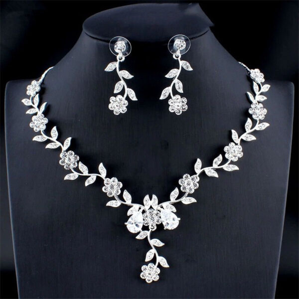 Golden Zircon Jewelry Set Bridal Necklace Earrings Wedding Two-piece Set - Image 4