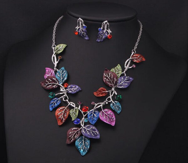 Europe and the United States big jewelry sets, color leaves, short clavicle necklace, bridal dress, female fashion accessories wholesale - Image 4