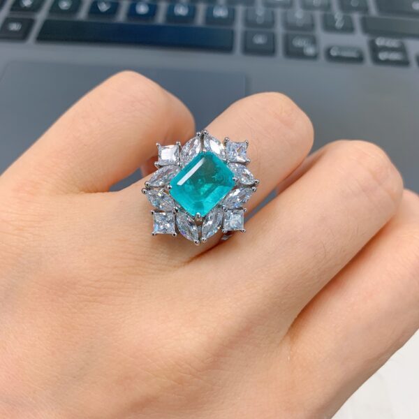 Fashion And Fashion Simulation Paraiba Ring Emerald Ring - Image 2