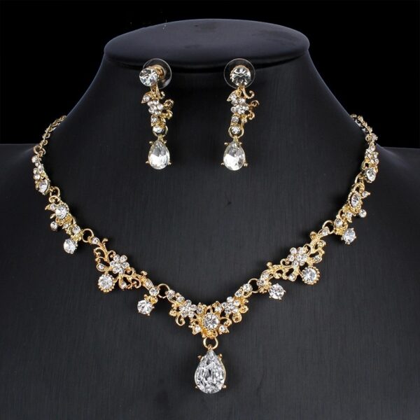 Golden Zircon Jewelry Set Bridal Necklace Earrings Wedding Two-piece Set - Image 5