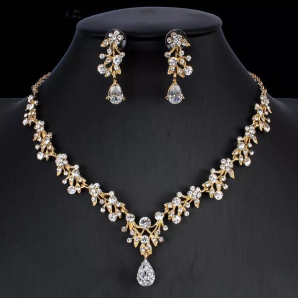 Golden Zircon Jewelry Set Bridal Necklace Earrings Wedding Two-piece Set - Image 7