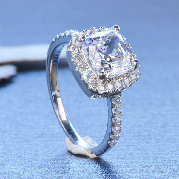 Ladies Moissanite 1 Carat Diamond Ring Luxury Round Diamond Princess Square Ring - Image 2