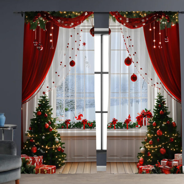 2PCs Christmas Curtain 3D Digital Printing Flower Type - Image 7