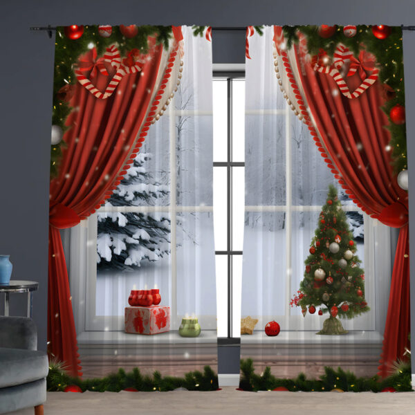 2PCs Christmas Curtain 3D Digital Printing Flower Type - Image 8