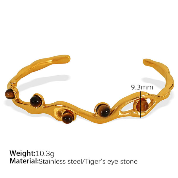 French Retro Titanium Steel 18K Gold Plating Natural Stone Bracelet - Image 9