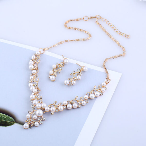 Explosion of European and American fashion chain set sweet temperament all-match pearl diamond earrings necklace bride suit - Image 5