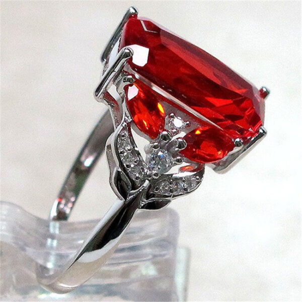 New Natural Ruby Engagement Ring European and American fashion horse eye-shaped ring silver jewelry - Image 2