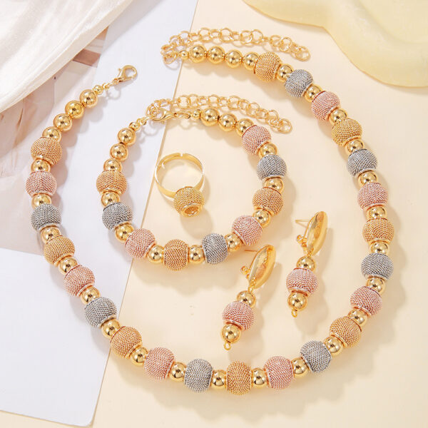 5Pcs Fashionable Metallic Beaded Necklaces Two Color Gold Bead Earrings Bracelets Suitable For Daily Wear Holiday Jewelry Gifts - Image 5