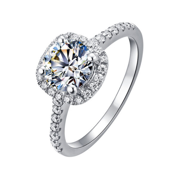 Ladies Moissanite 1 Carat Diamond Ring Luxury Round Diamond Princess Square Ring - Image 4